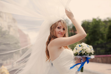 Beautiful wedding couple has fun your wedding dayの写真素材