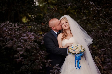Beautiful wedding couple has fun your wedding dayの写真素材