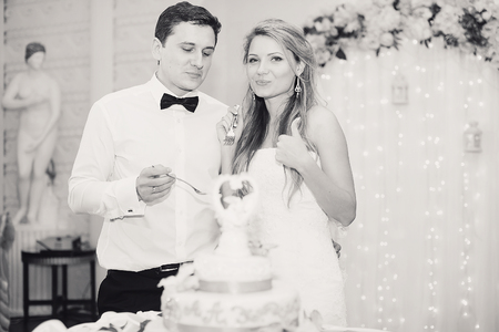 charming wedding couple celebrate their wedding day in Odessa winterの写真素材