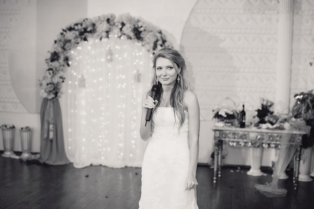 charming wedding couple celebrate their wedding day in Odessa winterの写真素材
