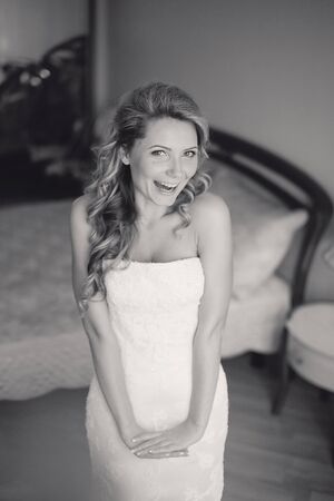 charming wedding couple celebrate their wedding day in Odessa winterの写真素材
