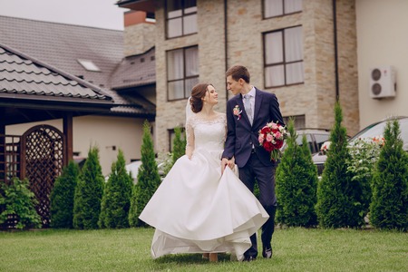 beautiful happy couple on their wedding enjoying this momentの写真素材