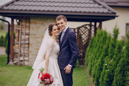 beautiful happy couple on their wedding enjoying this momentの写真素材