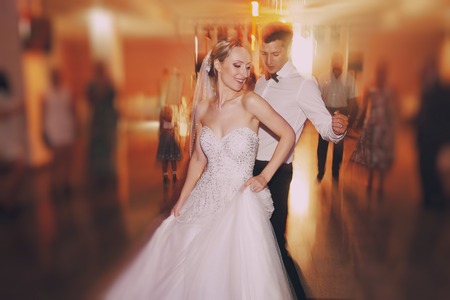 brides wedding party in the elegant restaurant with a wonderful light and atmosphereの写真素材