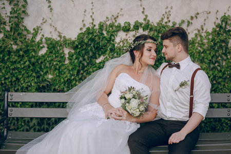 charming wedding in the old castle architecture Poland nature and the sunの写真素材