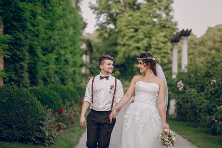 charming wedding in the old castle architecture Poland nature and the sunの写真素材