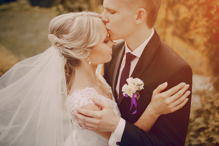 charming wedding elegant couples in elegant summer dress and wonderful weatherの写真素材