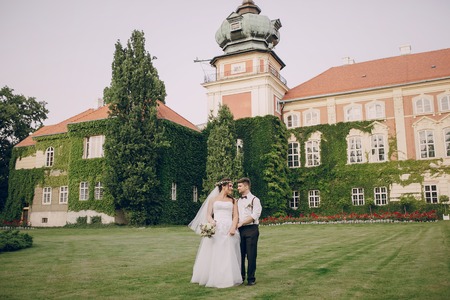 charming wedding in the old castle architecture Poland nature and the sunの写真素材