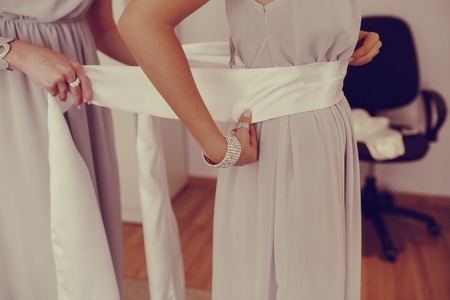 wedding day young couple with a brilliant golden autumnの写真素材