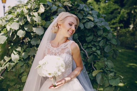 beautiful summer wedding in a nice park sunny weatherの写真素材