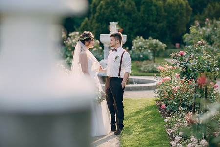 charming wedding in the old castle architecture Poland nature and the sunの写真素材