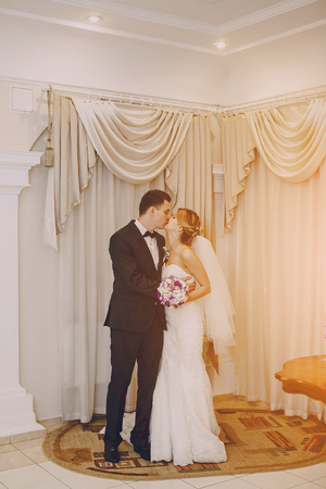 wonderful wedding on a sunny day beautiful coupleの写真素材