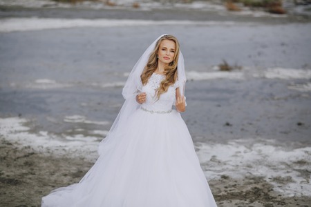beautiful blonde couple celebrate their wedding dayの写真素材