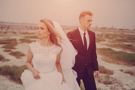 beautiful blonde couple celebrate their wedding day
