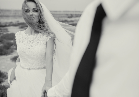 beautiful blonde couple celebrate their wedding dayの写真素材
