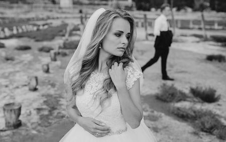 beautiful blonde couple celebrate their wedding dayの写真素材