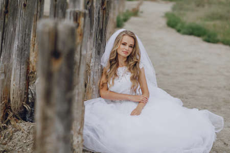 beautiful blonde couple celebrate their wedding dayの写真素材