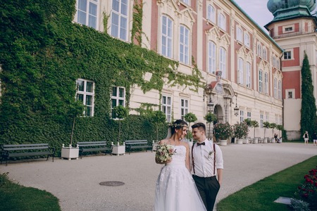 charming wedding in the old castle architecture Poland nature and the sunの写真素材