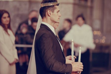 cervene wedding beautiful and fashionable young couple in autumnの写真素材
