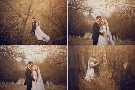 cervene wedding beautiful and fashionable young couple in autumnの写真素材