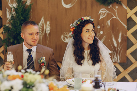 authentic wedding wonderful young couple with incredible sceneryの写真素材