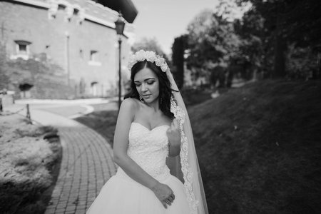 gorgeous wedding and beautiful couple of young people in the summer