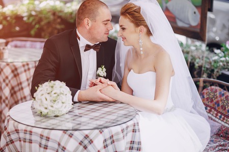 beautiful blonde couple celebrate their  wedding dayの写真素材