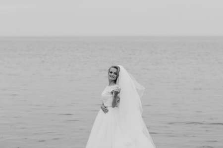 beautiful blonde couple celebrate their wedding dayの写真素材
