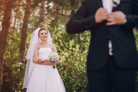 beautiful blonde couple celebrate their  wedding dayの写真素材