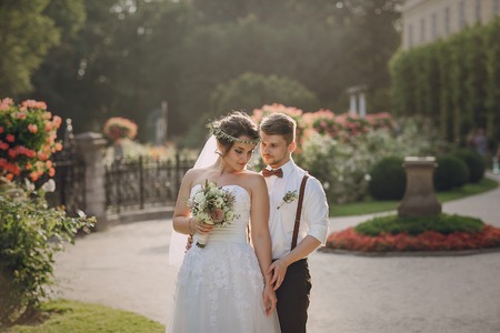 charming wedding in the old castle architecture Poland nature and the sunの写真素材