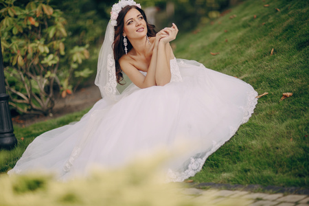 gorgeous wedding and beautiful couple of young people in the summerの写真素材