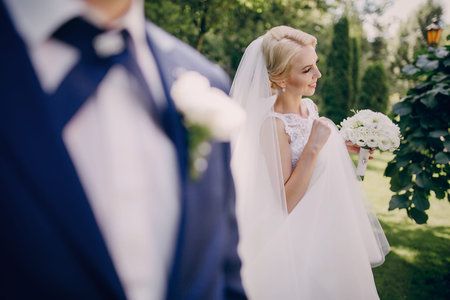 beautiful summer wedding in a nice park sunny weatherの写真素材