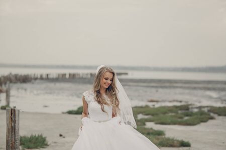 beautiful blonde couple celebrate their wedding dayの写真素材