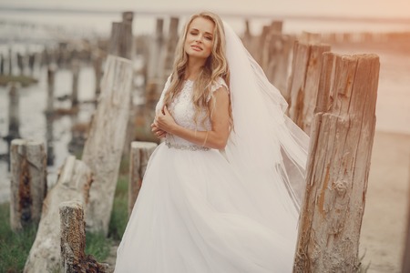 beautiful blonde couple celebrate their wedding dayの写真素材