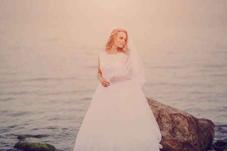 beautiful blonde couple celebrate their wedding dayの写真素材