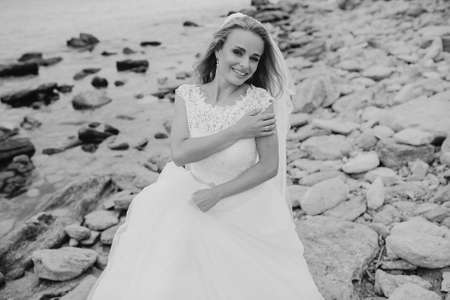 beautiful blonde couple celebrate their wedding dayの写真素材