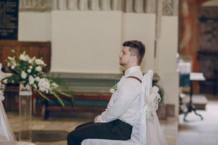 lovely wedding couple takes part in the wedding ceremonyの写真素材