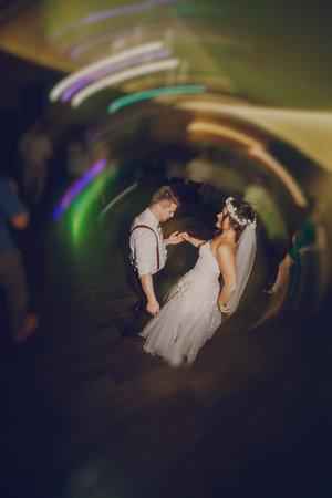 wedding couple in a restaurant celebrating her wedding day