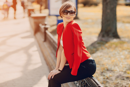 spectacular young brunette outside fashionable and healthyの写真素材