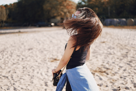 girl preparing to ride a horseの写真素材