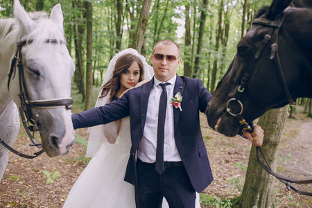 couple with horsesの写真素材