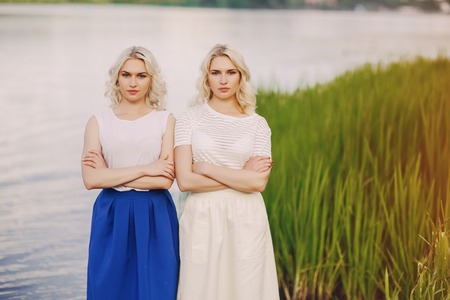 Girls twins outの写真素材