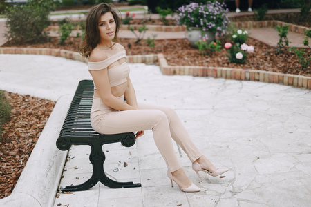 beautiful girl on the streetの写真素材