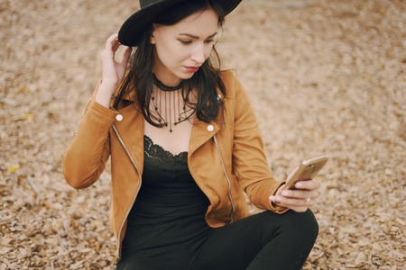 beautiful woman walks outsideの写真素材