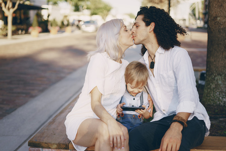 beautiful young familyの写真素材