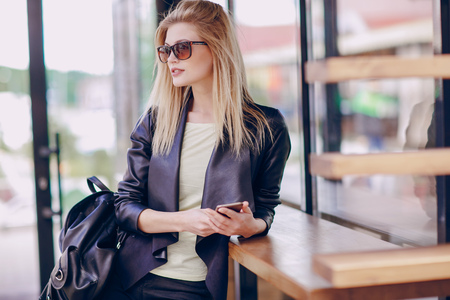 beautiful blonde on the streetの写真素材