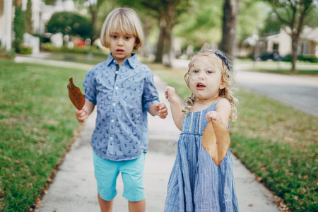 young family on the streetの写真素材