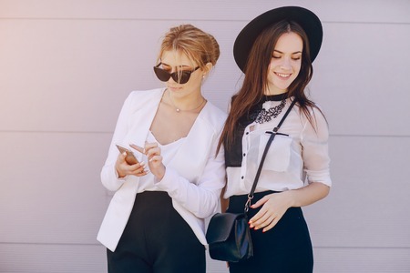 beautiful young girls outdoors in Sunny weatherの写真素材