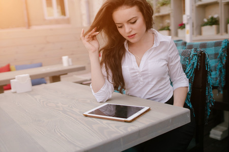 business woman enjoys gadgetsの写真素材