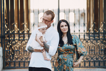 family in a townの写真素材